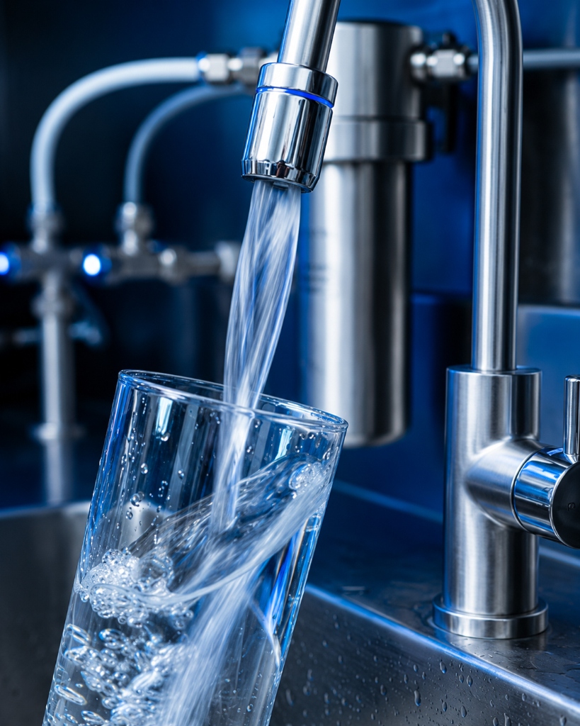 Pure Water Faucet Filling Glass